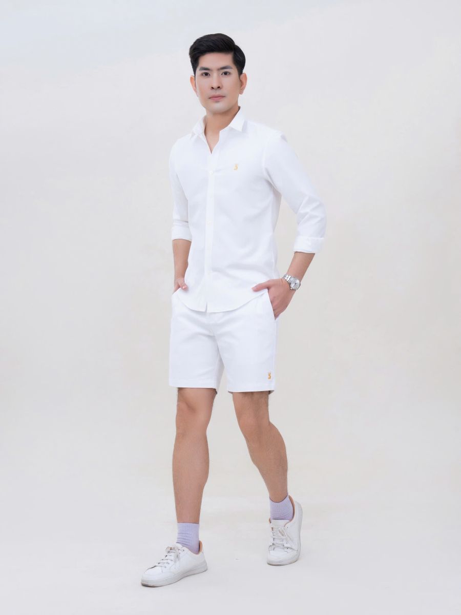 SET QUẦN SHORT KAKI + ÁO SƠMI TRƠN DÀI TAY