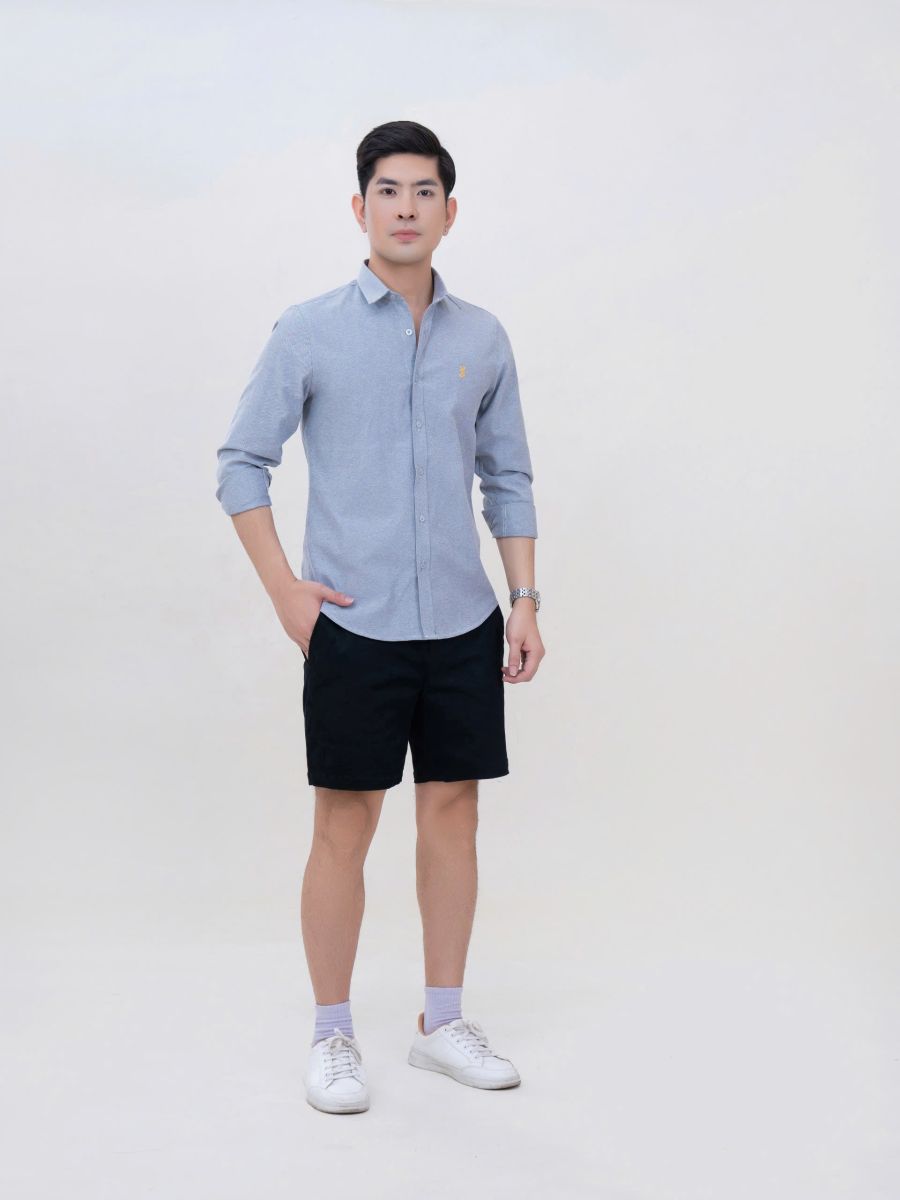 SET QUẦN SHORT KAKI + ÁO SƠMI TRƠN DÀI TAY